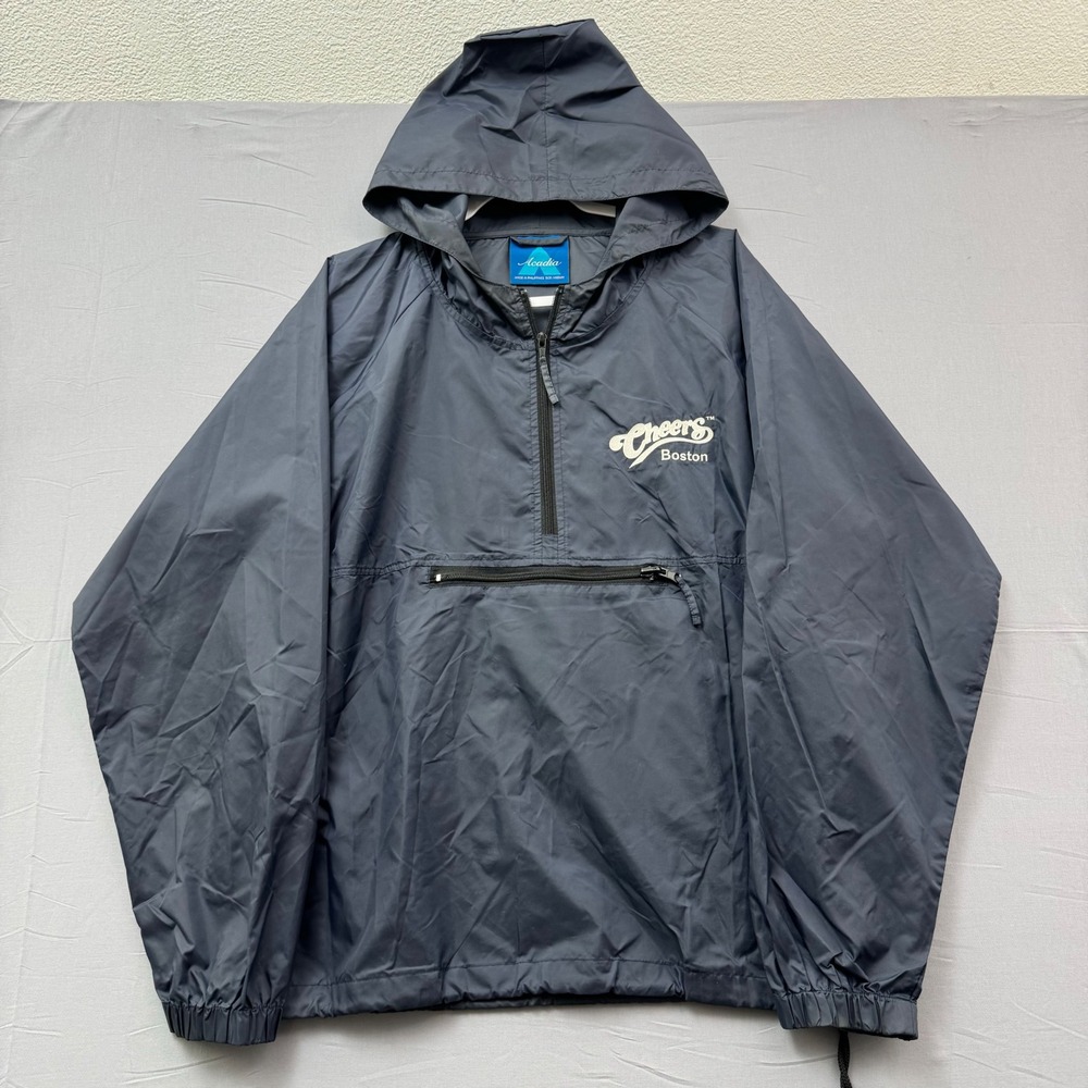 Acadia Cheers Boston Windbreaker Anorak Jacket Mens Medium Navy Blue Quarter Zip